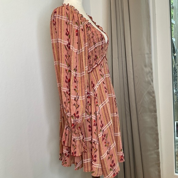 Free People Jackie Smocked Deep V-Neck Mini Dress Floral Print Size S/P - Picture 8 of 14